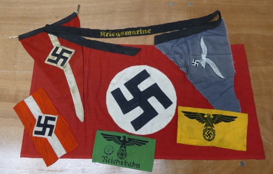 Grouping of WWII Nazi Flags & Armbands