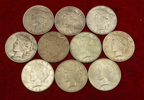 Lot of 10 Peace Silver US Dollars