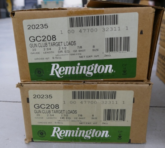 2 cases Remington 20 ga Gun Club No 8 Shot