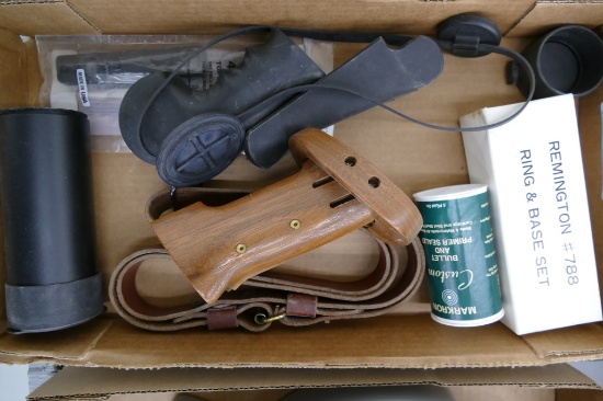 Box of Misc. Gun Grips & Equipment