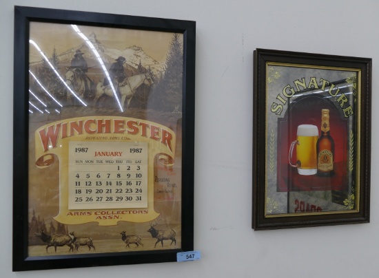 1987 Winchester Calendar & Strohs Beer Sign