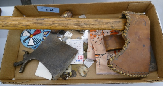 Box lot of Hatchets & Early Trap Tags