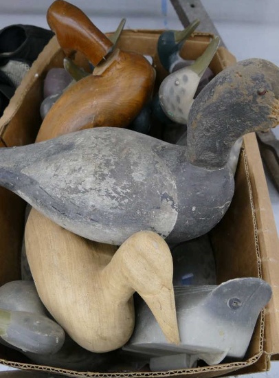 Box lot of Old Plastic & Wood Decoys