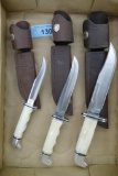 3 Ivory Handled Buck Hunting Knives
