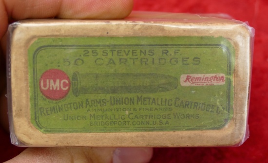 Unopened box of UMC 25 Stevens Rim Fire Cartridges