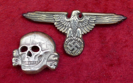 Set of Silver SS Eagle & Skull Badges