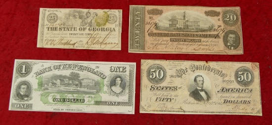 Lot of 4 Confederate & Southern Bills