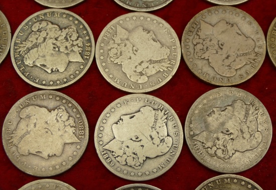 20 Mixed Heavily Circulated Morgan Silver Dollars