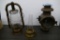 3 Kerosene Lanterns & 1 Brass Car Light