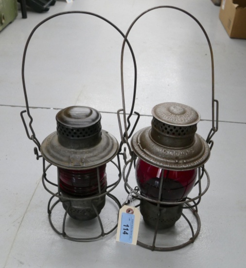 Pair of Red Globe C & N. W. Railroad Lanterns