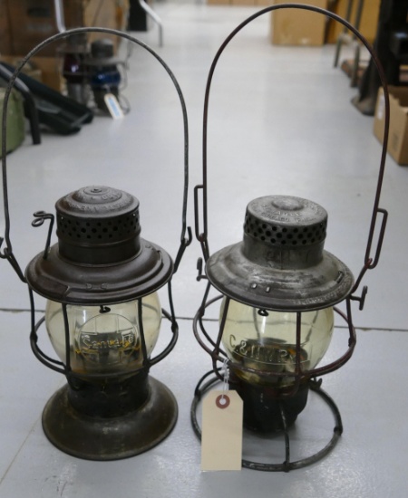 Pair of Embossed Santa Fe & C & N. W. RR Lanterns