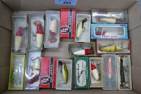 Large Flat Vintage Fish Lures & Boxes