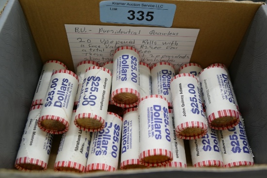 20 rolls of Gold Presidential $1 Coins