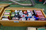 Wooden case of Reloading Dies, Powder & Brass