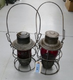Pair of Red Globe C & N. W. Railroad Lanterns
