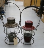 Pair Clear & Embossed Glass C & N.W. RR Lanterns
