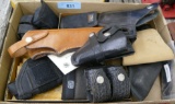 Large lot of S&W & other pistol holsters & access.