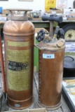 Pair of Early Brass Fire Extinguishers
