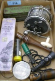 Box of Game Calls & Large Salt Water Fish Reel