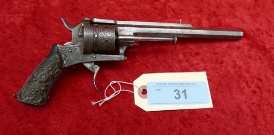 Ornate Pin Fire Revolver w/Gouda Percha Grips