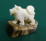 Eskimo Scrimshaw Husky on ivory base