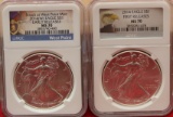 Pair of 2014 MS70 Silver Eagles