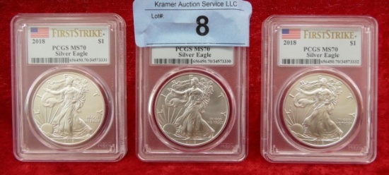 3 - 2018 MS70 Silver Eagle Coins