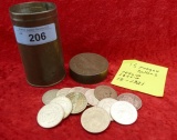 15 Morgan Silver Dollars in tin