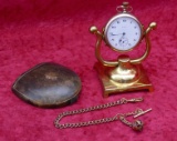 Elgin 17 Jewel Glass Back Pocket Watch w/Stand