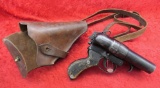 WWII Japanese Dbl Bbl Flare Pistol w/Holster