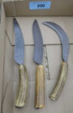 3 Vintage Hand Forged Knives w/Stag Handles