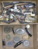 2 flats of miniature Guns, Belt Buckles & Knives