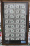 16 Uncut US $1 bills Circa 1981 in frame