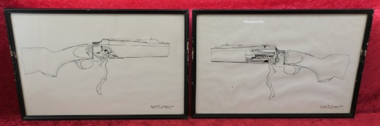 6 Framed Sketches of Ruger No. 1 Rifle Mechanics