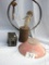 Cupid Doll; Brownie Box Camera; Depression Pink Glass Lamp Shade.