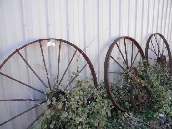 Three 45"d Metal Rake Wheels; 16"d Metal Wheel.