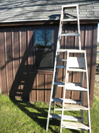 Aluminum 7 Ft Step Ladder; Wood 4 Ft Step Ladder.