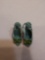 Pair Of Green & White Checkered High Heel Pumps, Back Strap, Flower Bud On Tip Too Small For Ellowyn