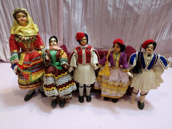 Vintage Themis Evelt Handcrafted Traditional Greek Costume Dolls Set Of 5