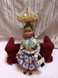 Vintage Rare Tagged Lala Made In Portugal Plastic Doll With Basket Of Chickens Atop Head!