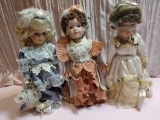 Unmarked Trio (3) Of Porcelain Victorian New Display Only Matching Doll Set!