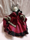 Antique Late 1800's Small Parian (non Glazed) China Head Doll In Elequent Original Velvet Costume!