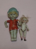 Pair Of Antique String Jointed Bisque Porcelain Miniatures From Japan & Marked Germany With Glass Ey