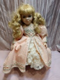 Limited Edition Show Stoppers Porcelain Sitting Doll #553/2500 With Plaid Doll Chair!