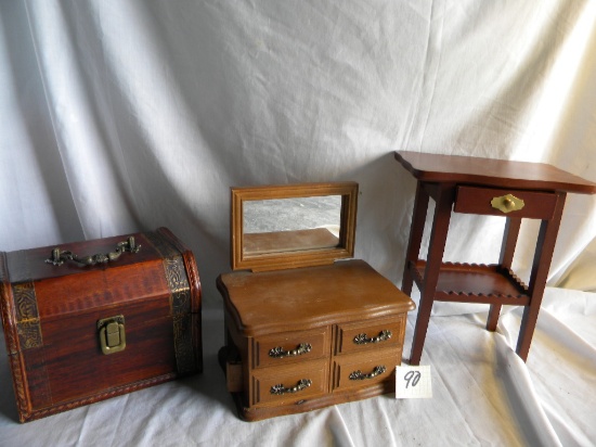 Wood Dresser 9X7 1/'2X 5"; Wood Hall Stand 9X5X5"; Wood Trunk 8X7X5".