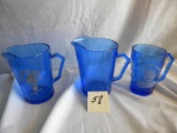 Shirley Temple, Cobalt Blue- Pair of Creamers w/handles, 1 cup w handle