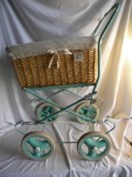 Collapsible Wicker Basket Doll Carriage, 30X16X22