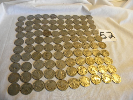 Nickels, Worn, 100 Pieces.