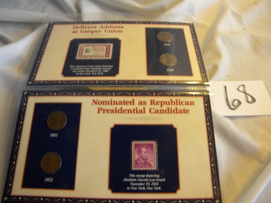 Stamp/Coins,"Abraham Lincoln Quote-stamp, Issued Nov. 19th, 1960; Pair Of Wheat Pennies