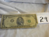 Five Dollar Bill= G92177707c, 1950b, Bank Of Chicago, Il, Green No's And Se